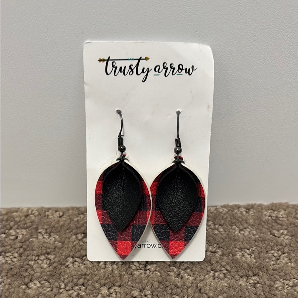 Bold Red and Black Leaf Earrings